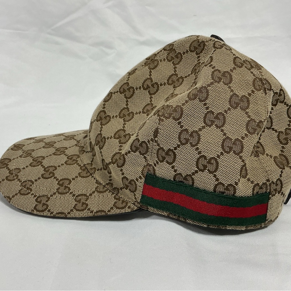 Gucci Beige & Brown GG Monogram Baseball Cap with Green-Red Web - Picture 6 of 9